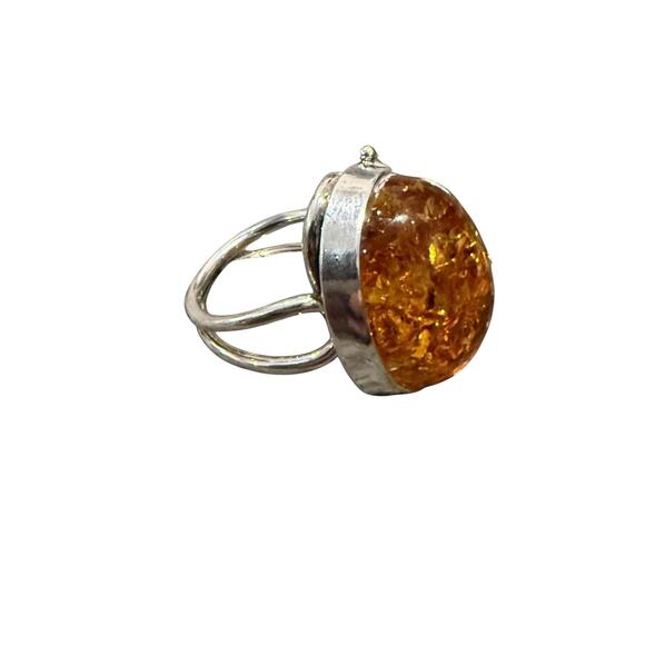 baltic amber and silver ring large stone  sterling silver vintage jewelry size 6 - Picture 3 of 10
